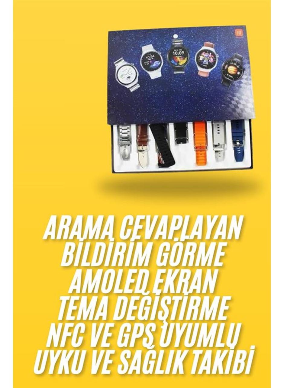 7 Kordonlu Akıllı Saat Siyah Kasa Dokunmatik Ekran Uyku ve Sağlık Takibi