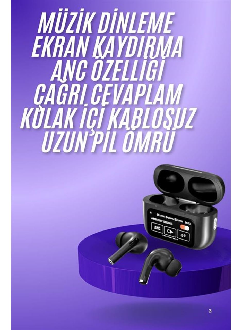 Yeni Nesil ANC Özellikli Çağrı Cevaplayan Dokunmatik Ekranlı Bluetooth Kulaklık Siyah