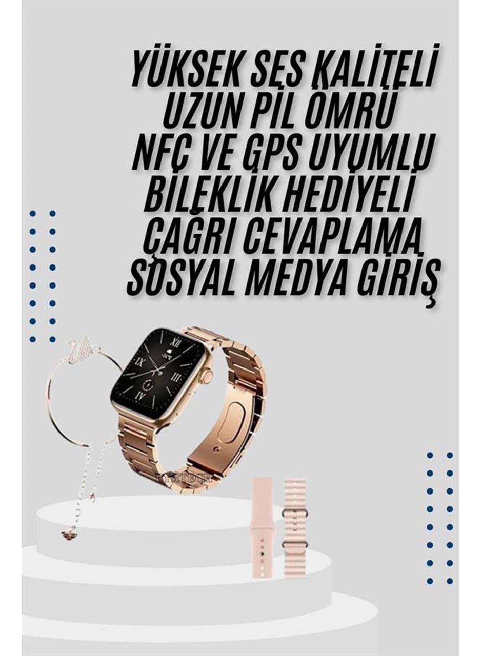 Akıllı Saat 3 Kordonlu Ve Aksesuarlı Bayanlar Için Şık Rose renk