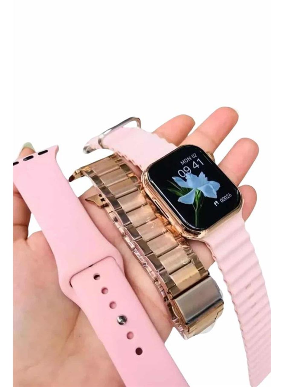 Akıllı Saat 3 Kordonlu Ve Aksesuarlı Bayanlar Için Şık Rose renk