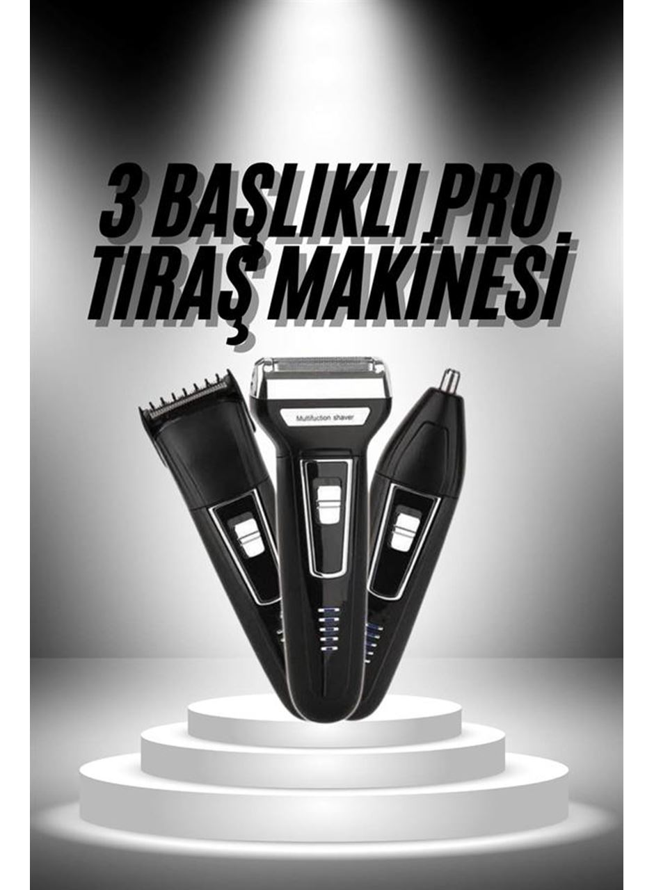 3'lü Set Saç Sakal Kesme Traş Makinesi Burun Kılı Alma Tıraş Makinesi
