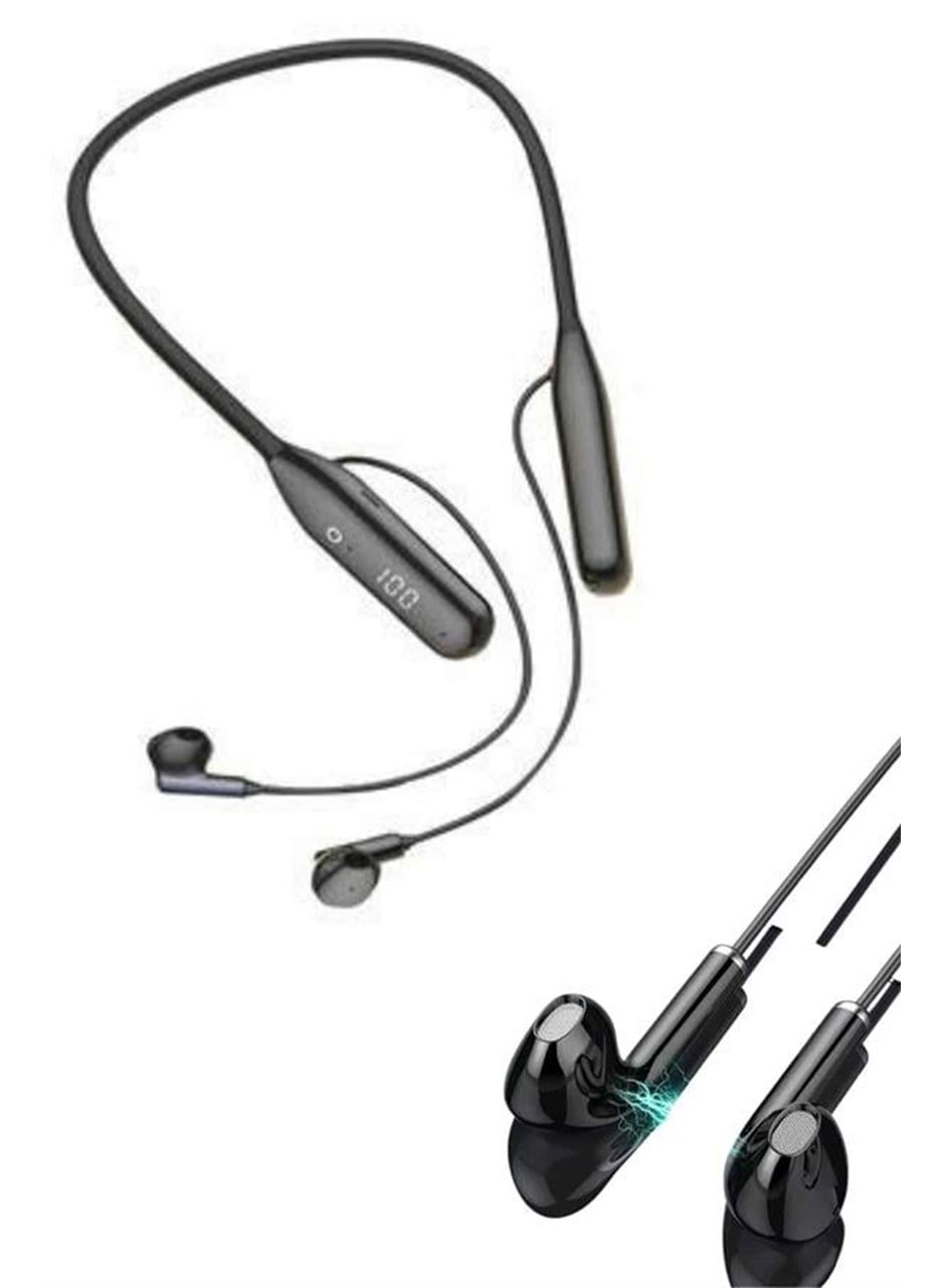 60 Saat Kablolu Boyun Askılı Dijital Göstergeli Bluetooth Kulaklığı