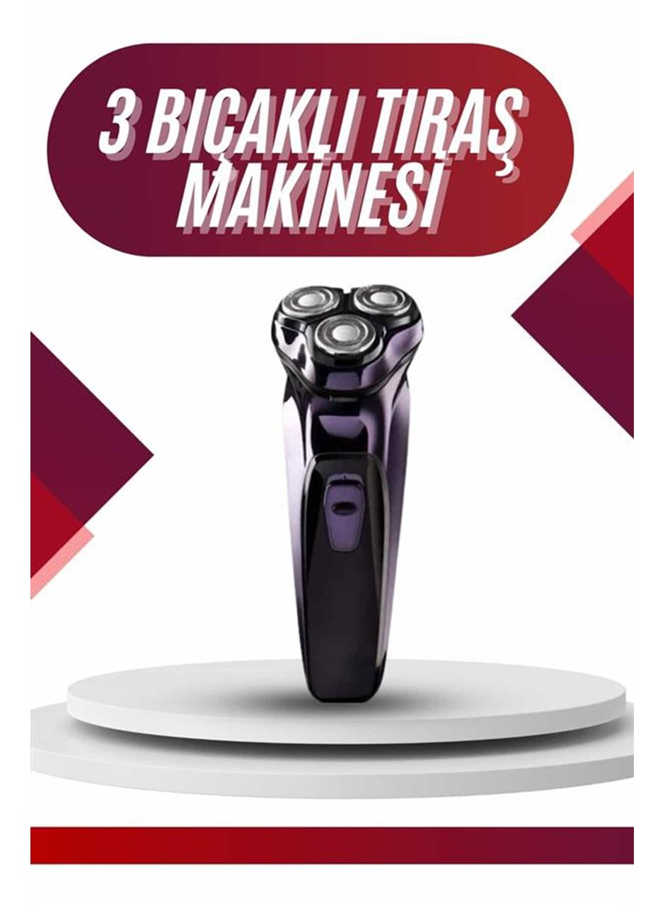 3 Bıçaklı Döner Başlıklı Sakal Sıfır Alma Tıraş Makinesi Profesyonel Paslanmaz Çelik