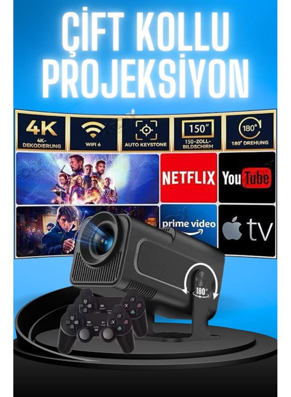 Projektör Siyah Android Taşınabilir Sinema Projeksiyon Wifi Destekli En Güncel Sürüm Akıllı