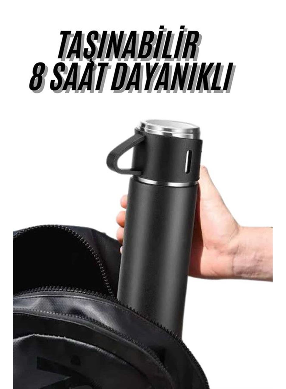 Termos Seti 3'lü Bardak Seti Isı Dayanıklı Siyah Paslanmaz Çelik Vakumlu