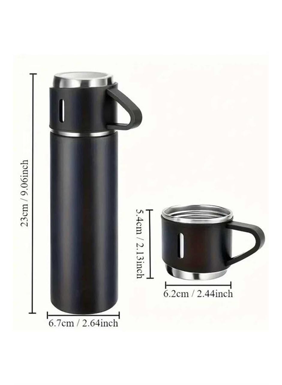 Termos Seti 3'lü Bardak Seti Isı Dayanıklı Siyah Paslanmaz Çelik Vakumlu