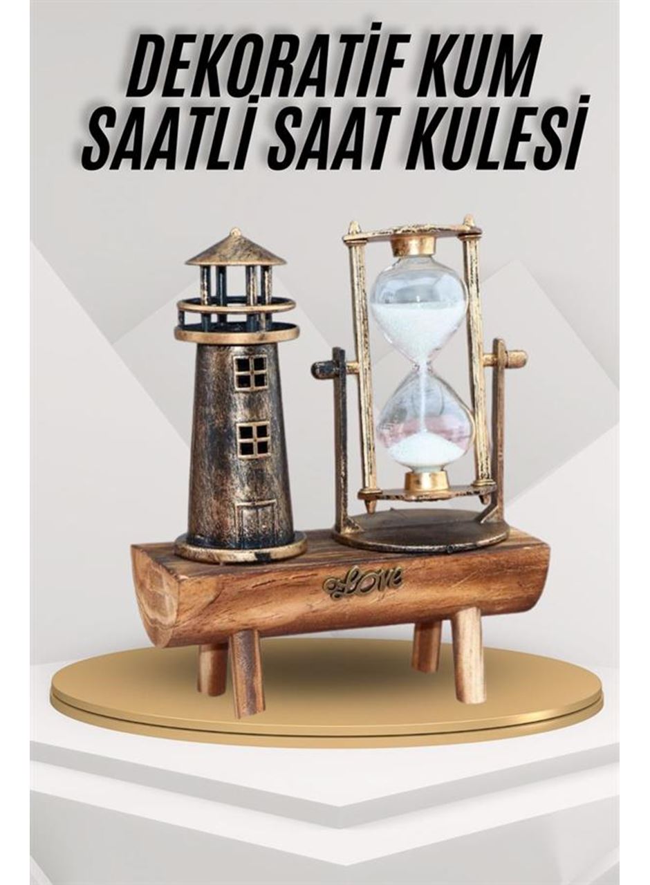Deniz Feneri Kum Saati Ahşap Görünümlü Vintage Tarz Biblo