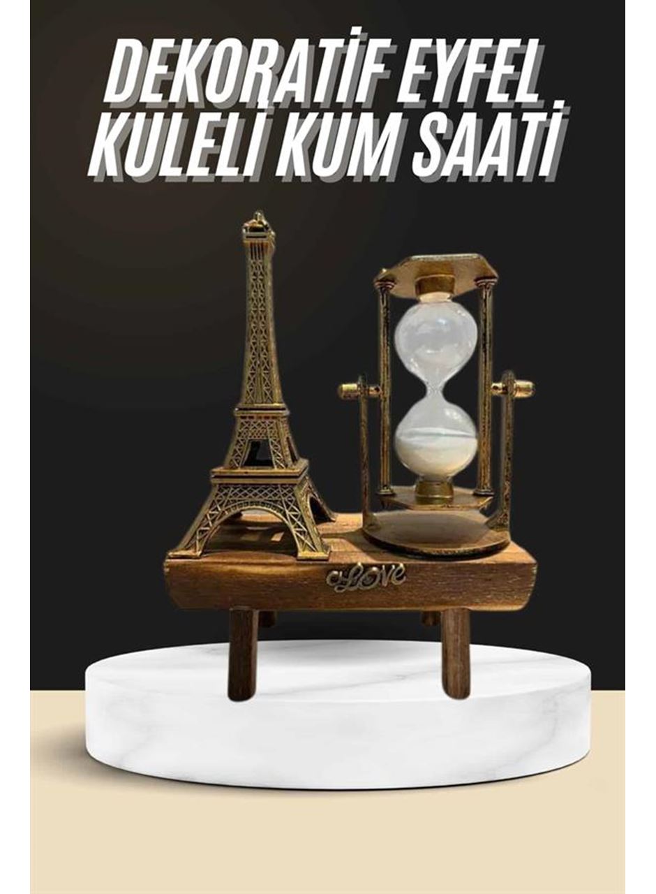 Retro Eyfel Kulesi Ve Kum Saati Dekoratif Ahşap Görünümlü Masa Biblosu