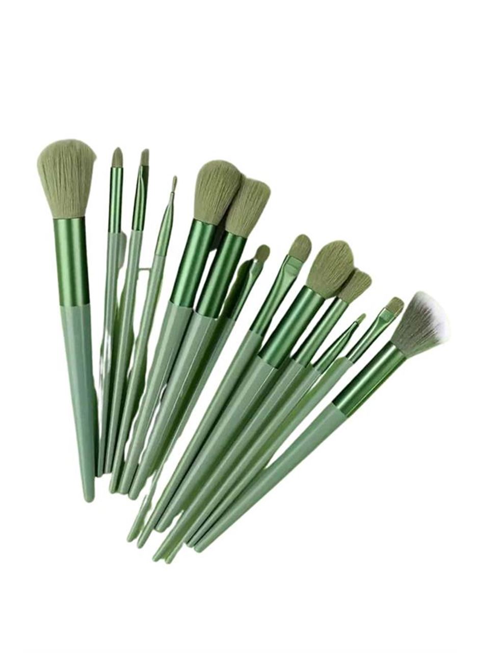 Makyaj Fırça Seti Yeşil 13 Parça Fondöten Fırçası Allık Fırçası Far Fırçası