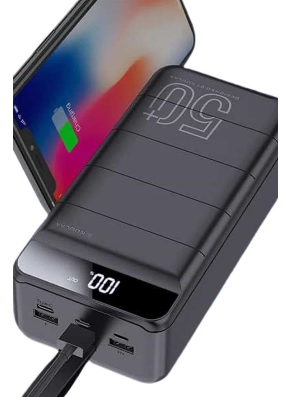 Taşınabilir Powerbank 50.000 mAh 4 Girişli Hızlı Şarj Led Göstergeli Fenerli Şarj