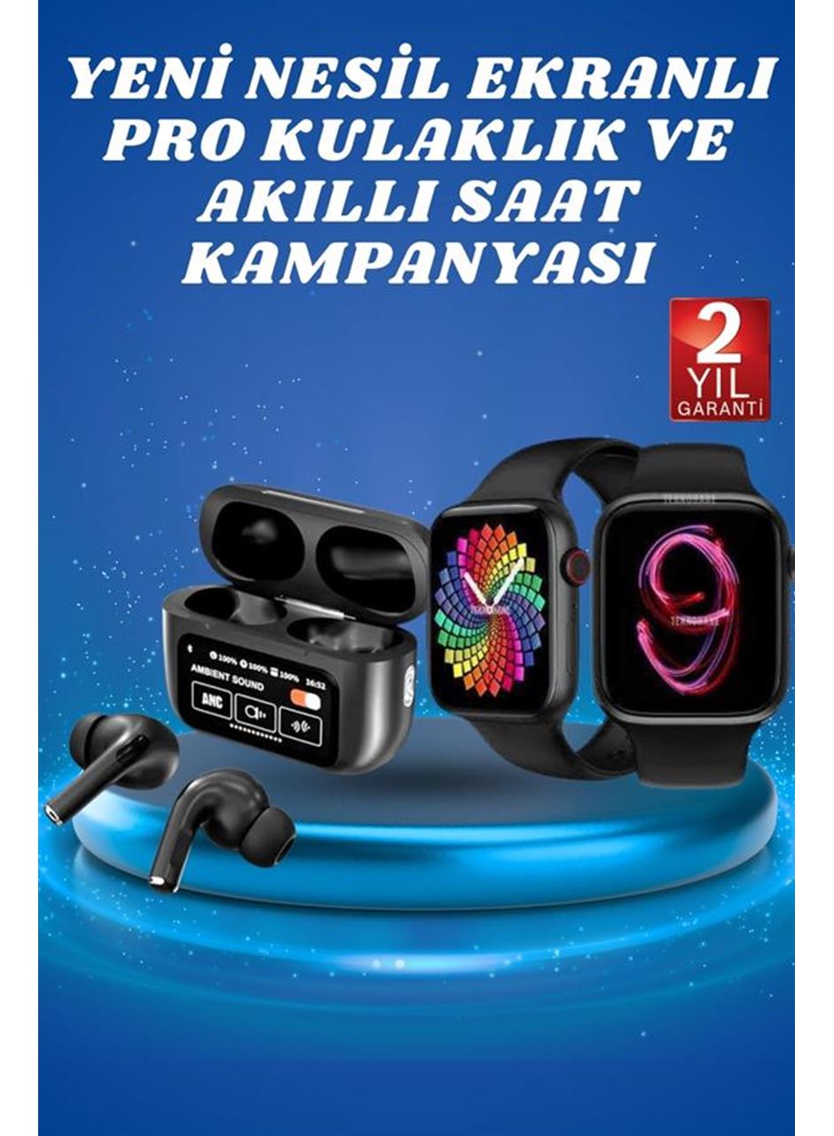 Ekranlı Yeni Nesil Pro Kulaklık ve Akıllı Saat Kampanyası Kulak İçi Mikrofonlu