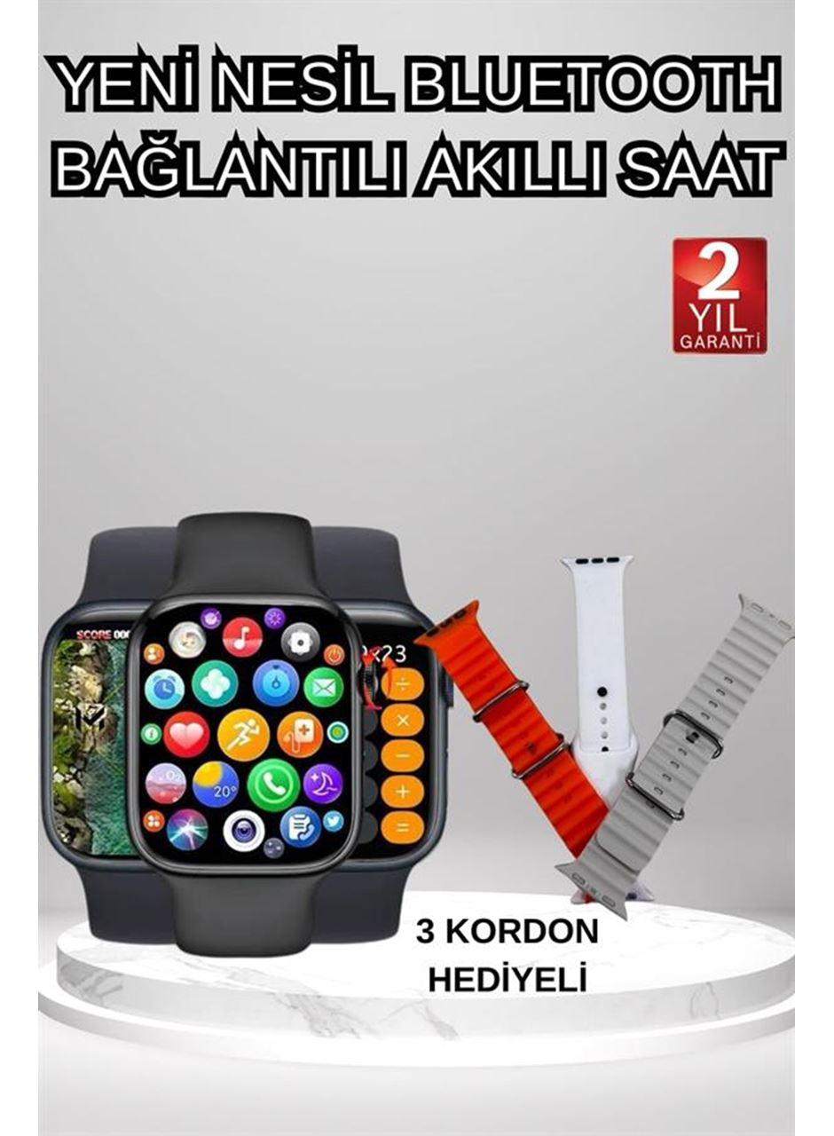 Akıllı Saat Arama Görüşme Bildirim Görme Uyku ve Sağlık Takibi Nabız Ölçer 3 Kordon Hediyeli