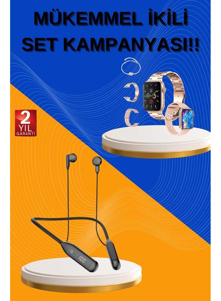 Kablolu Bluetooth Kulaklık ve Kadınlara Özel Bileklik Hediyeli Yeni Nesil Akıllı Saat 3 Kordonlu