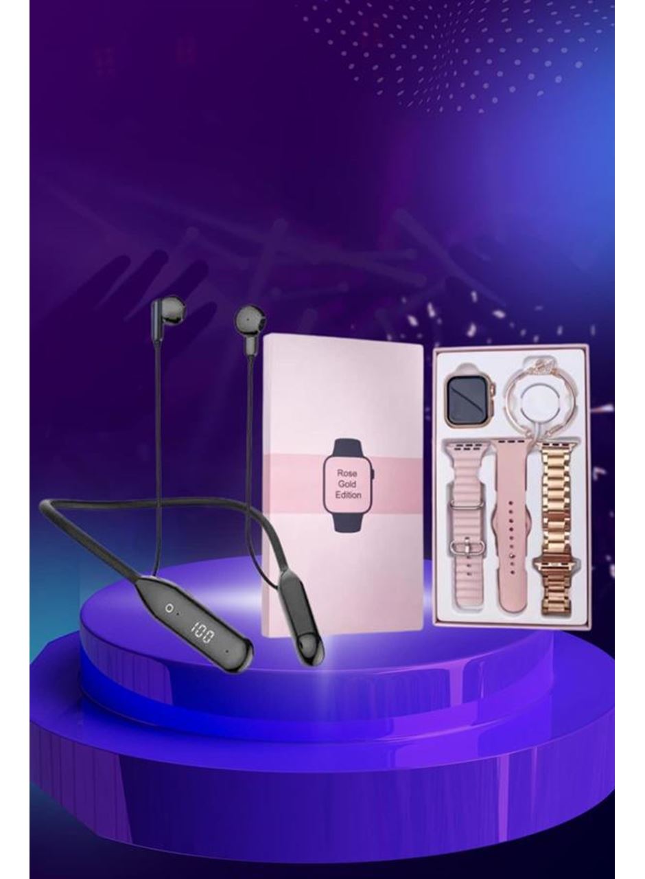 Kablolu Bluetooth Kulaklık ve Kadınlara Özel Bileklik Hediyeli Yeni Nesil Akıllı Saat 3 Kordonlu