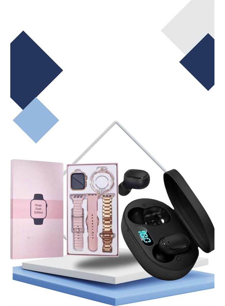 Nabız Ölçer Hediye Bileklikli Akıllı Saat ve Dijital Göstergeli Bluetooth Kulaklık Çoklu Şarj Girişi