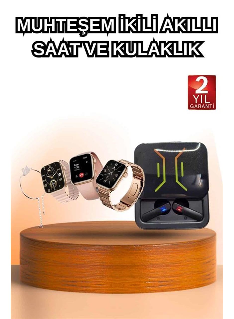 Wireless Şarjlı Akıllı Saat ve Dijital Göstergeli Kablosuz Bluetooth Kulaklık Nabız Ölçer
