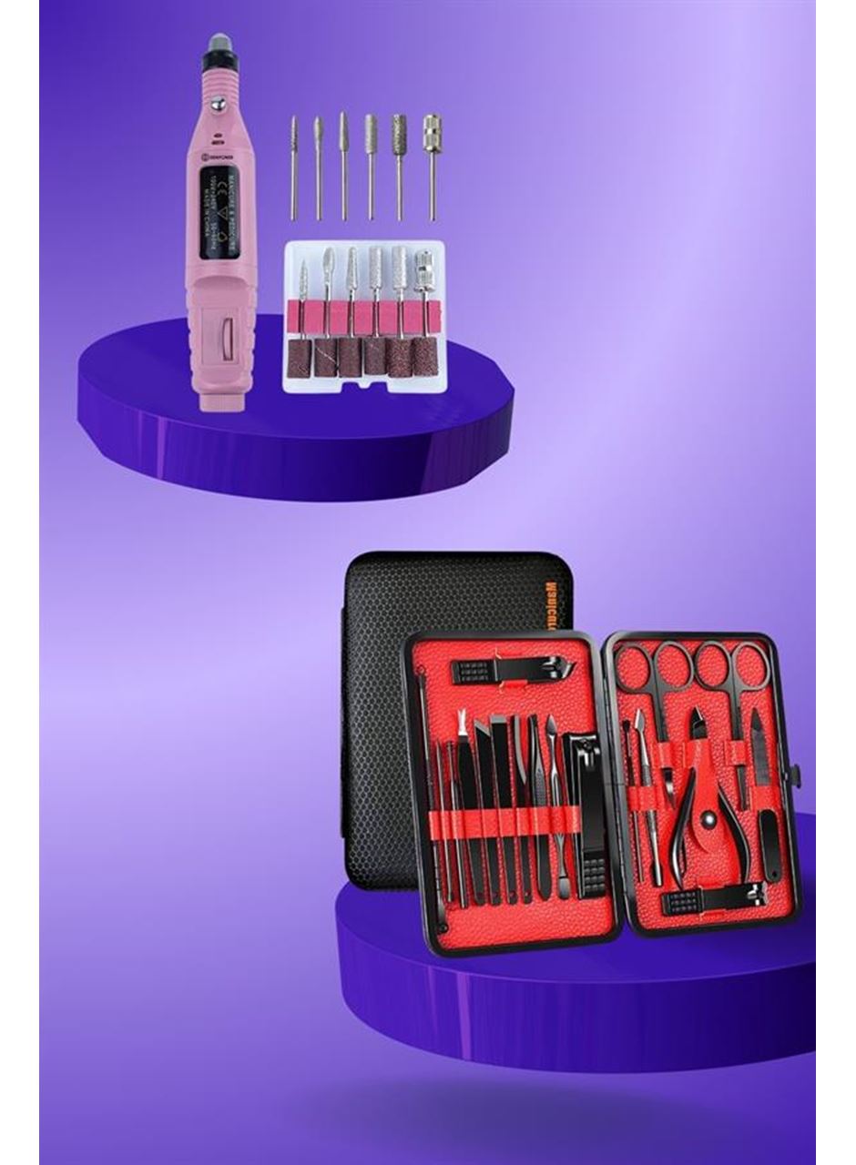 Elektrikli Manikür Pedikür Seti İkili Set 17 Parça Tırnak Bakımı Nasır Temizleme Tırnak Şekillendirme
