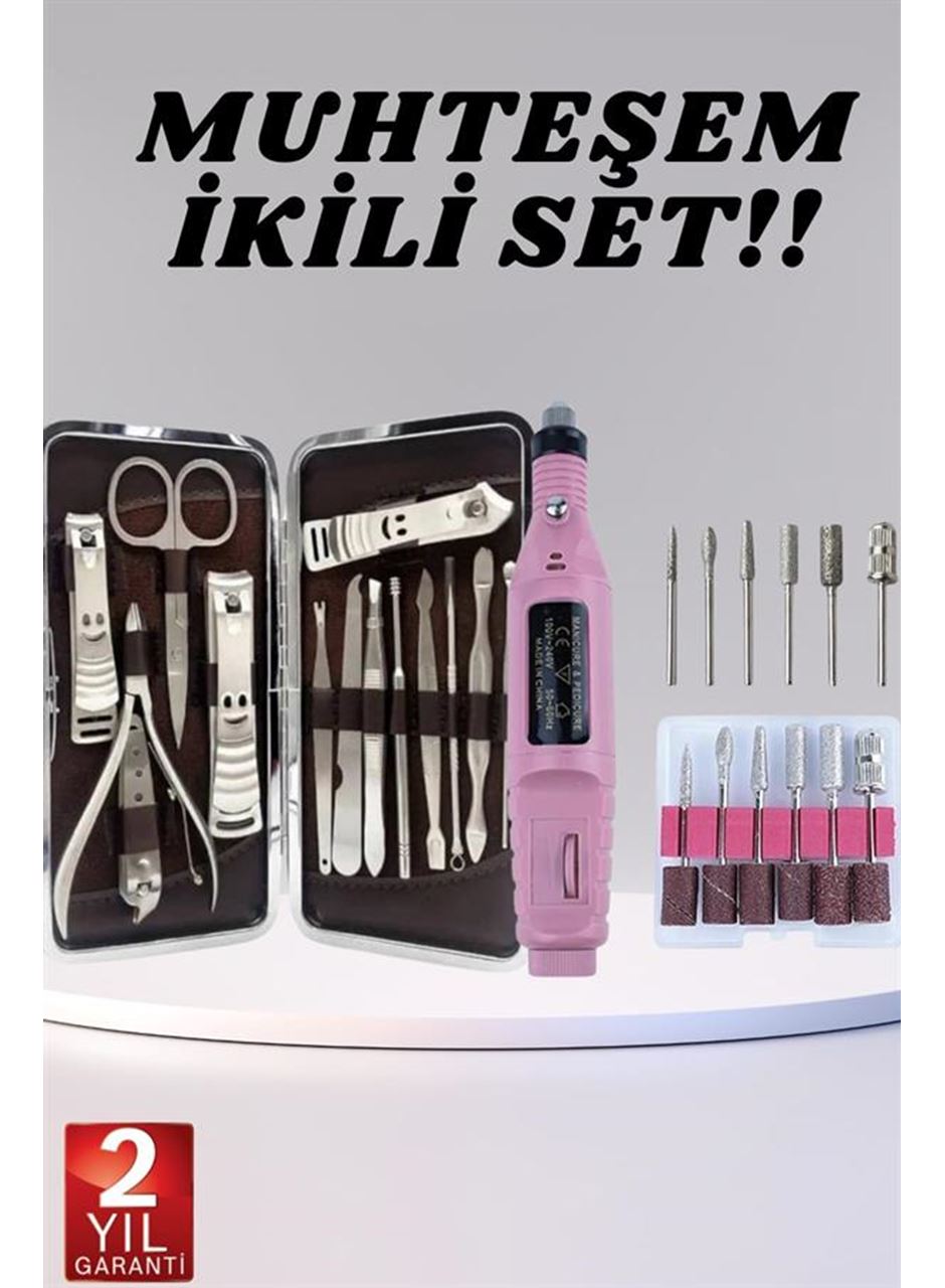 Elektrikli Manikür Pedikür Seti İkili Set 12 Parça Tırnak Bakımı Törpü Protez Çıkarma