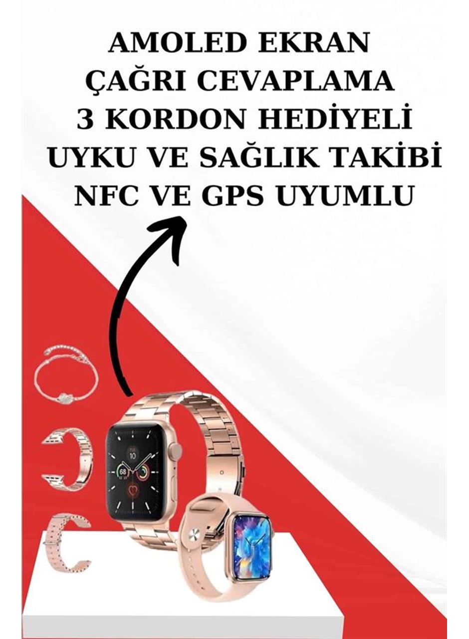 Wireless Şarjlı Pembe Akıllı Saat ve Kablosuz Bluetooth Kulaklık Dokunmatik Kontrol