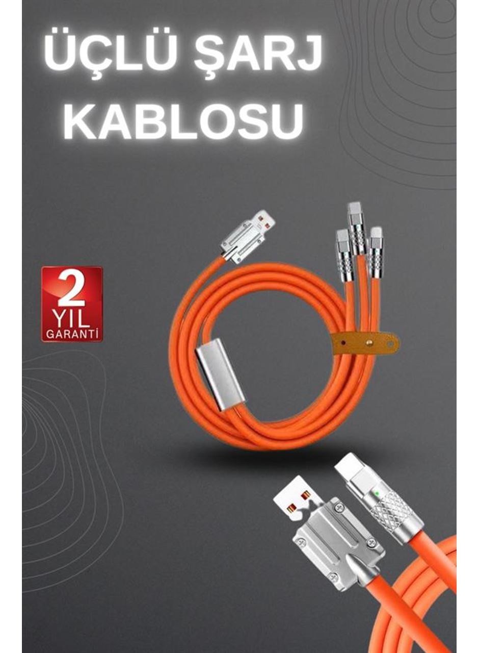 120W Hızlı Şarj Kablosu Turuncu Yüksek Güç Kapasitesi Çoklu Şarj Girişi