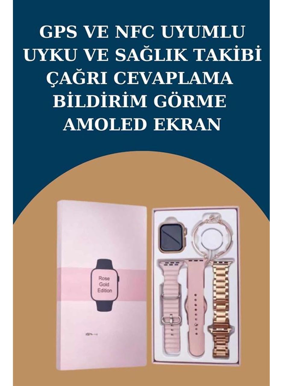 Kadınlar İçin 3 Kordonlu Akıllı Saat ve Dijital Göstergeli Powerbankli Bluetooth Kulaklık Dokunmatik Kontrol