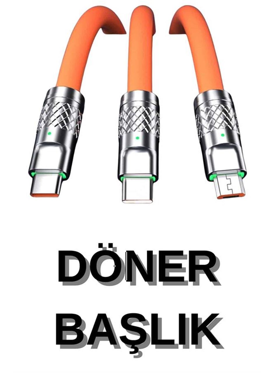 3 İn 1 Süper Hızlı Şarj Kablosu Android ve İOS Uyumlu Silikon Şarj Kablosu