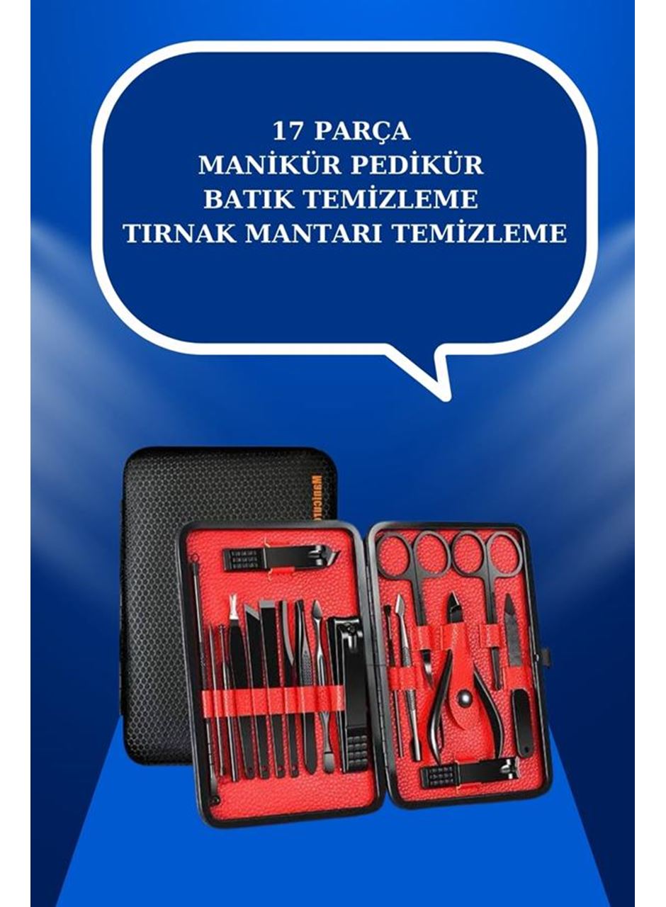 17 Parça El Ayak Bakım Seti Tırnak Temizleme Manikür Pedikür Cımbız Törpü Tırnak Makası