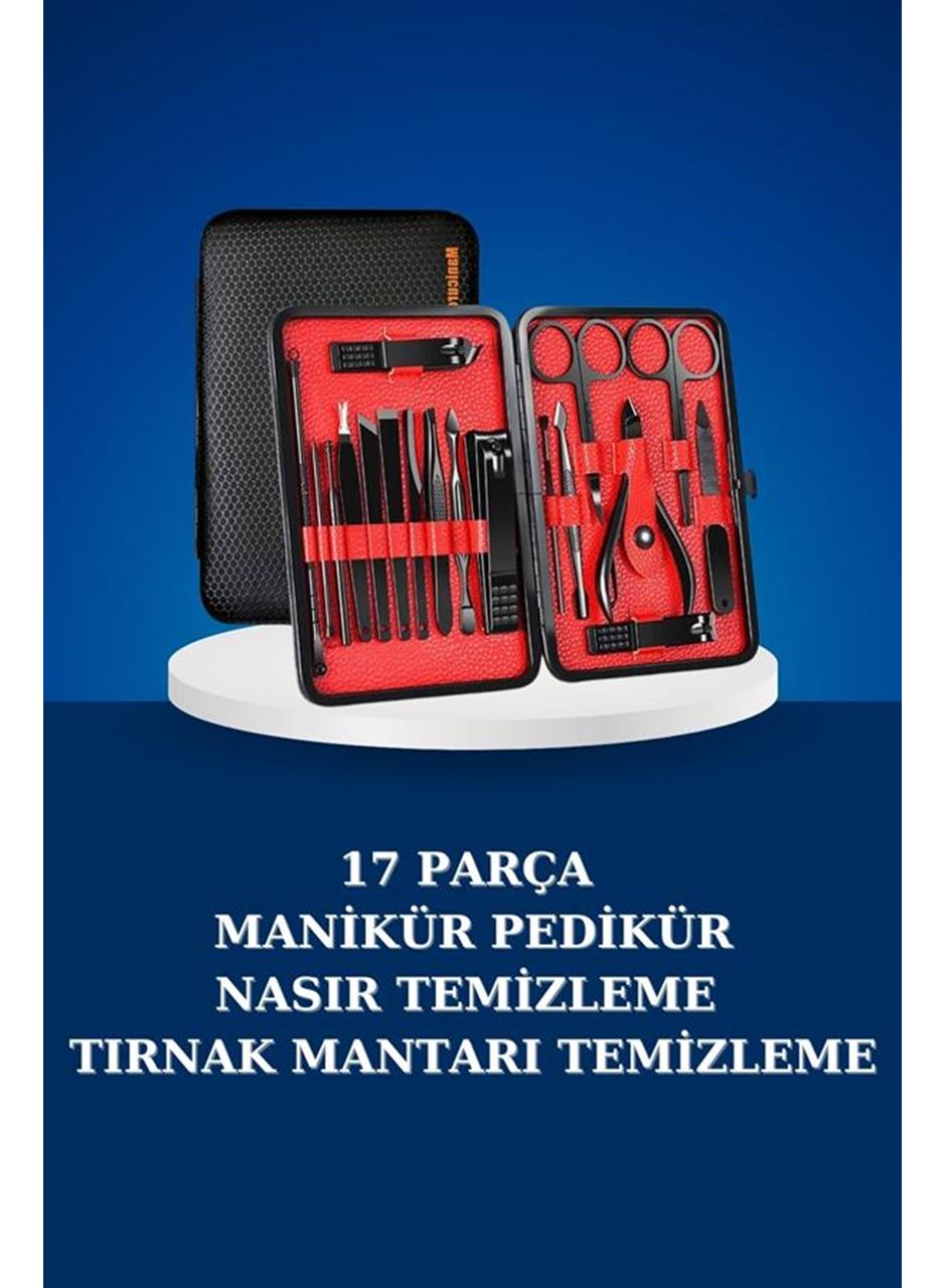 17 Parça Manikür Seti Taşınabilir Özel Çantalı El ve Ayak Bakımı Tırnak Batığı Temizleme