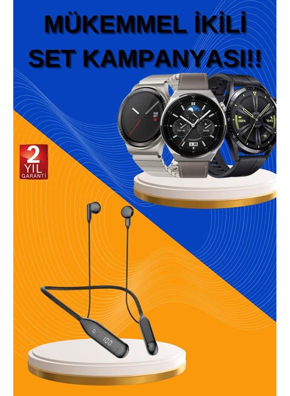 Alarm ve Titreşim Özellikli Akıllı Saat ve Mikrofonlu Kablolu Bluetooth Kulaklık 60 Saat