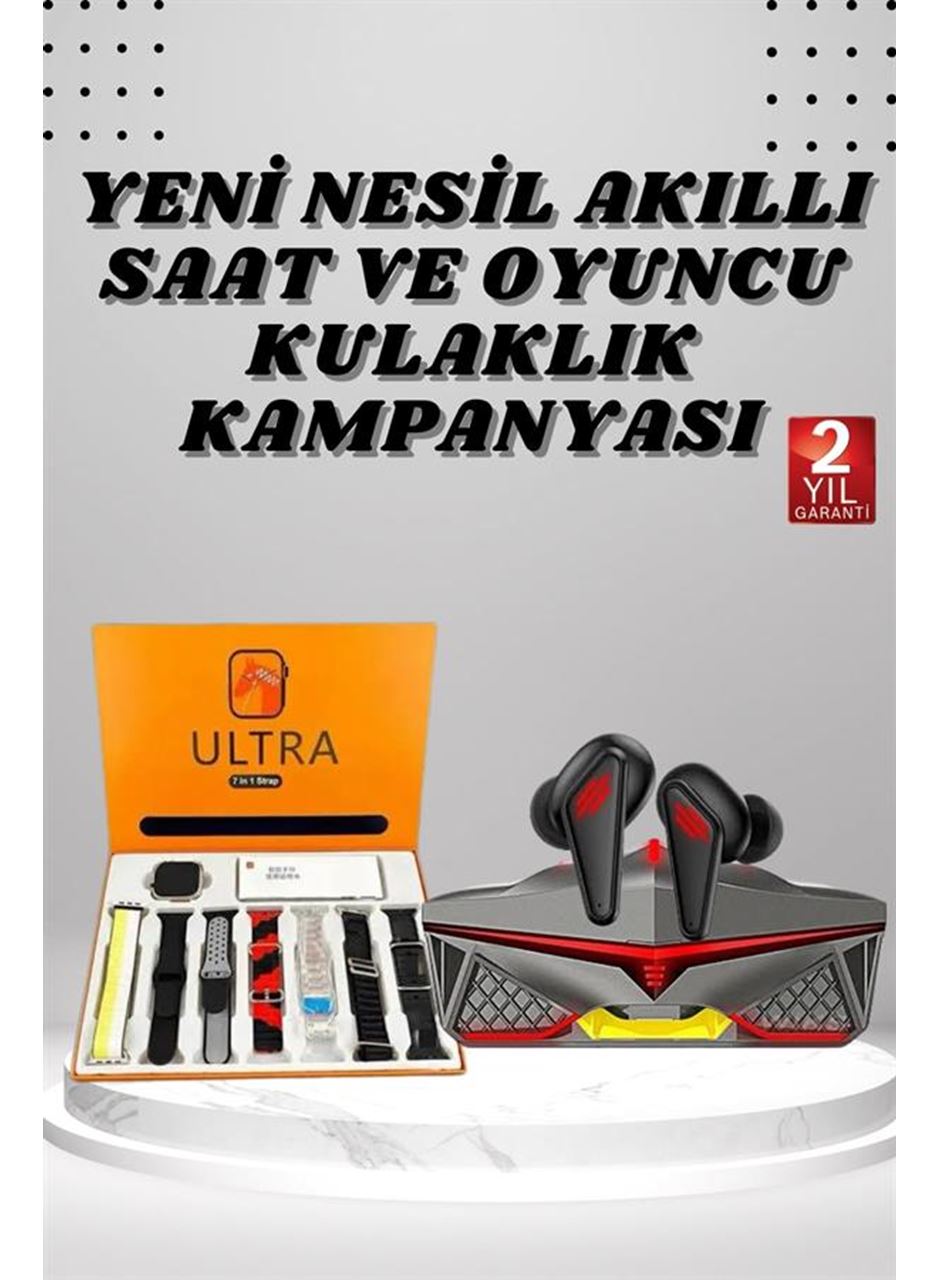 7 Kordonlu Akıllı Saat Ve Oyuncu Kulaklığı Bluetooth Bağlantılı Android ve İOS Uyumlu