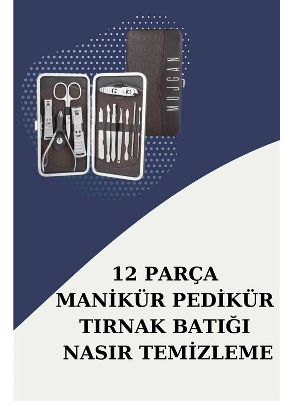 12 Parça Paslanmaz Çelik Kompakt ve Taşınabilir Manikür Makası Tırnak Makası