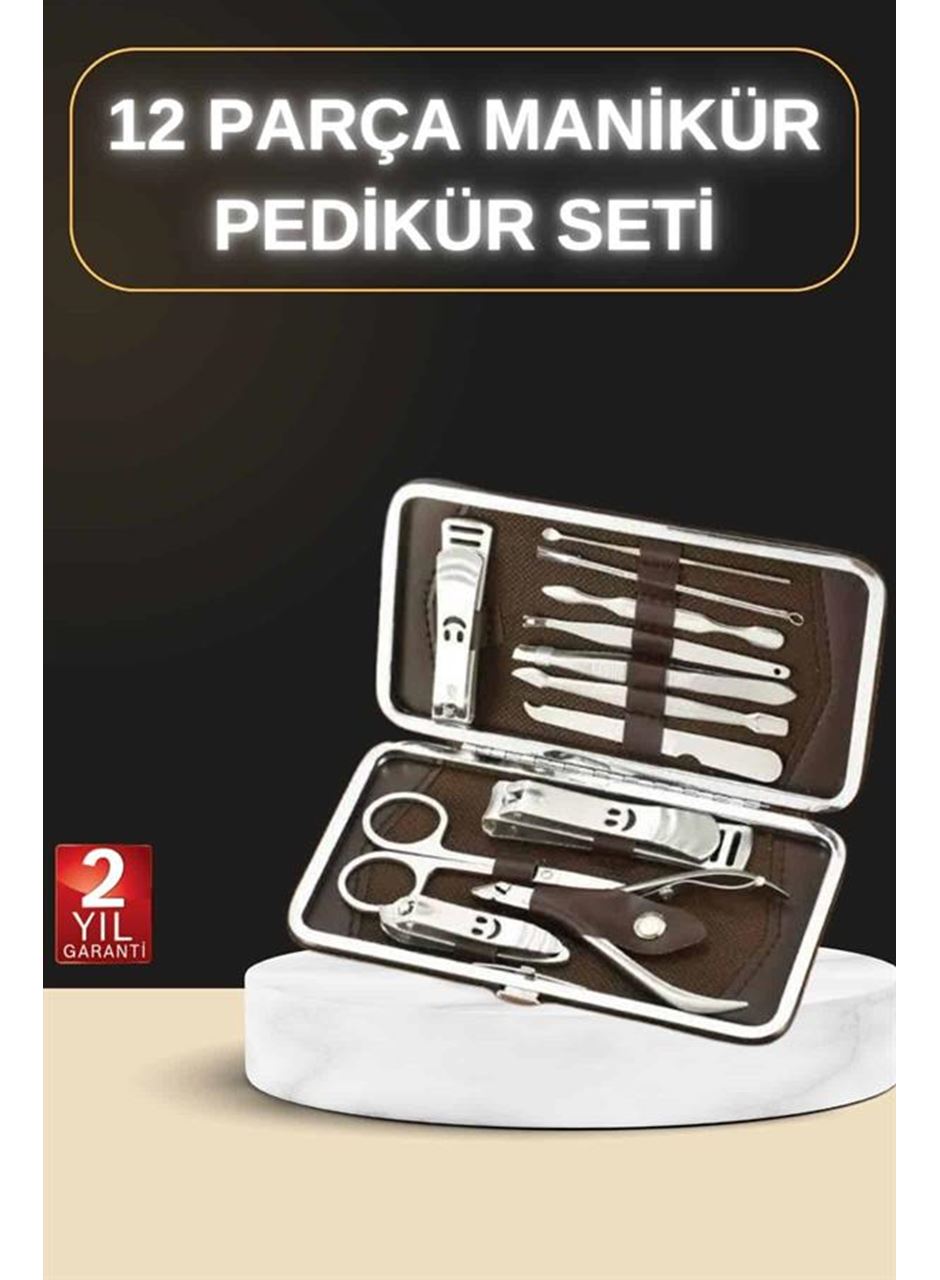 12 Parça Manikür Pedikür Seti Özel Deri Çanta El Ayak Bakımı Akne ve Sivilce Temizleme