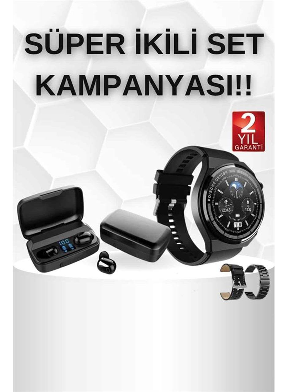 Kablosuz Bluetooth Kulaklık ve Kordon Hediyeli Akıllı Saat Nabız Ölçer Uzun Pil Ömrü