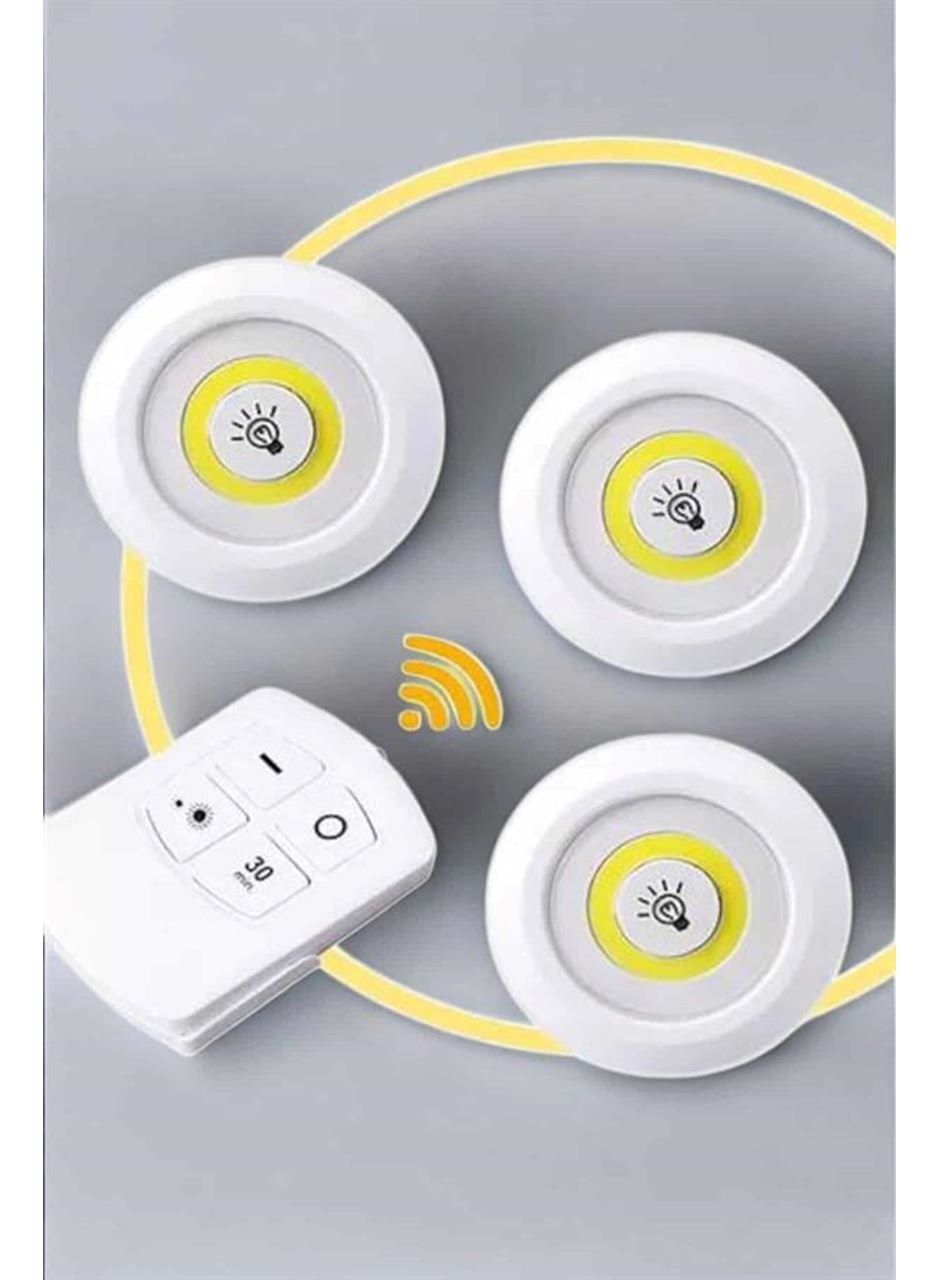 Led Lamba 3'lü Uzaktan Kumandalı Yapışkanlı Beyaz Işık