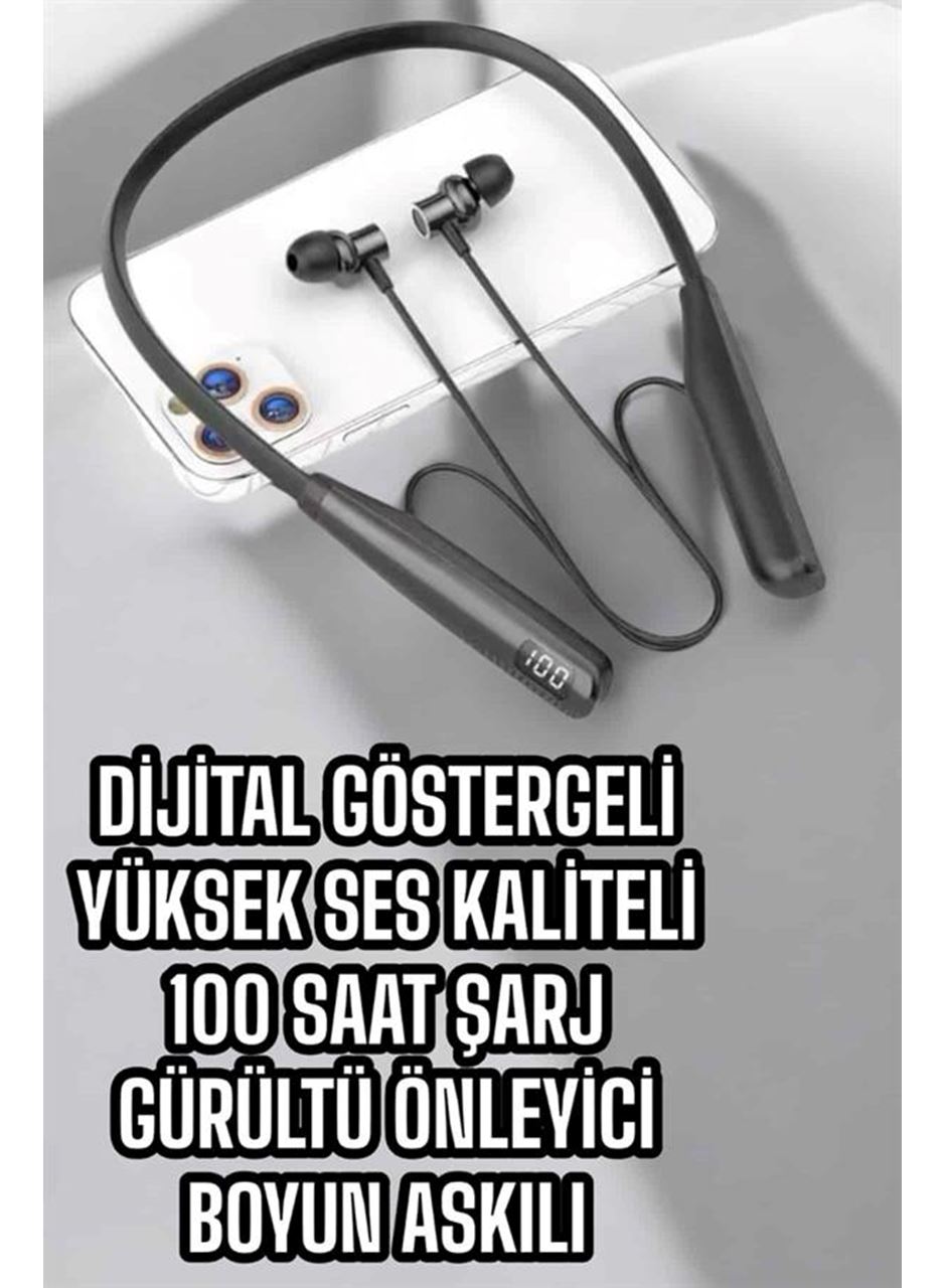 Dijital Göstergeli Kulak İçi Kablosuz Bluetooth Kulaklık Boyun Bantlı