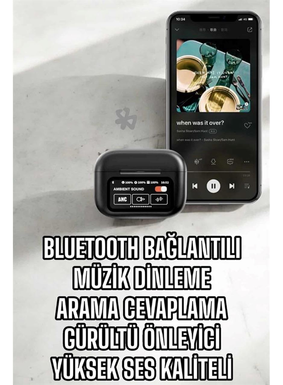Kablosuz Bluetooth Kulaklık Ekranlı Uzun Şarj Süreli ANC Destekli