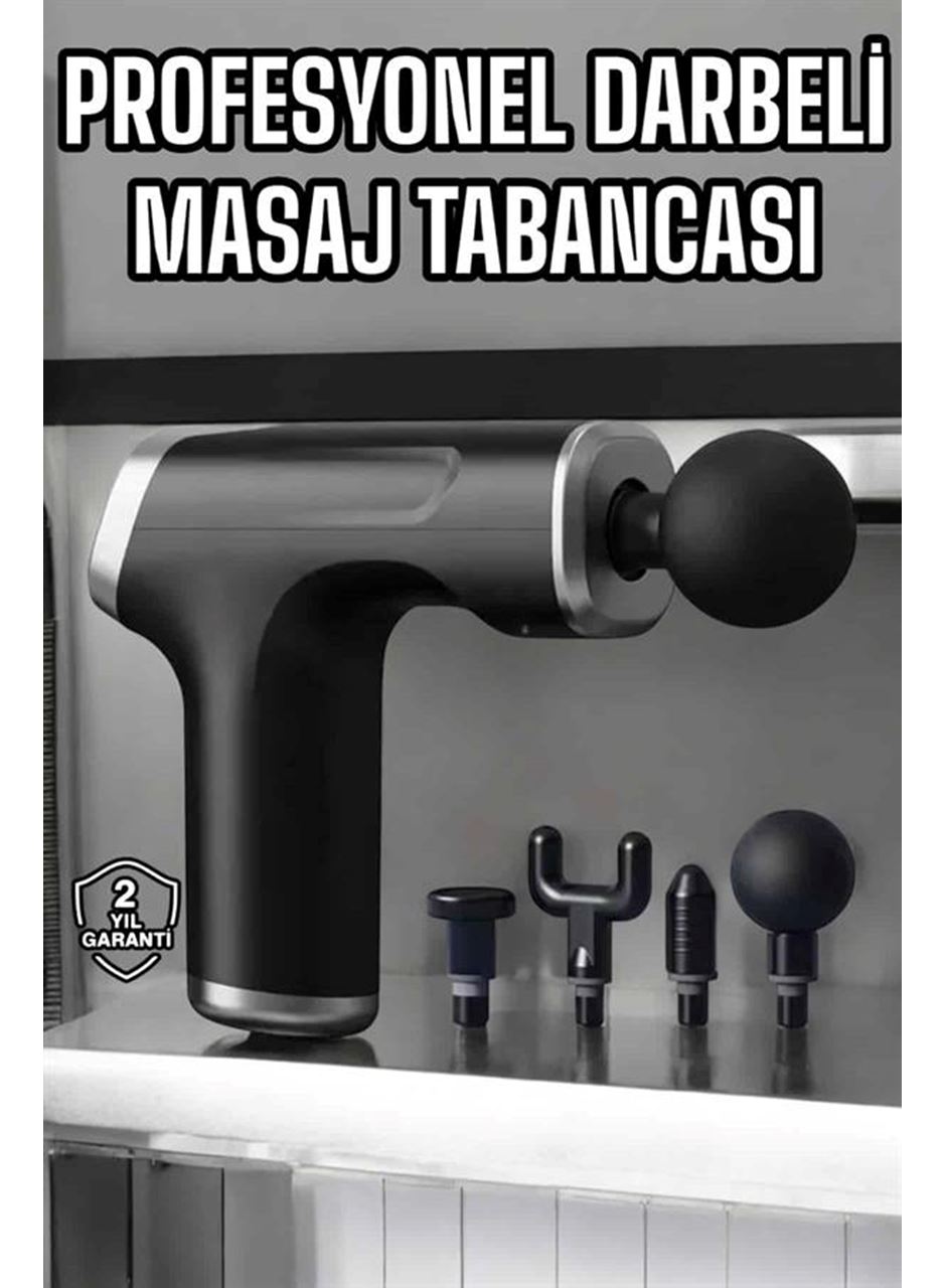 Masaj Tabancası 4 Başlıklı Kas ve Vücut Ağrıları İçin Şarjlı Darbeli