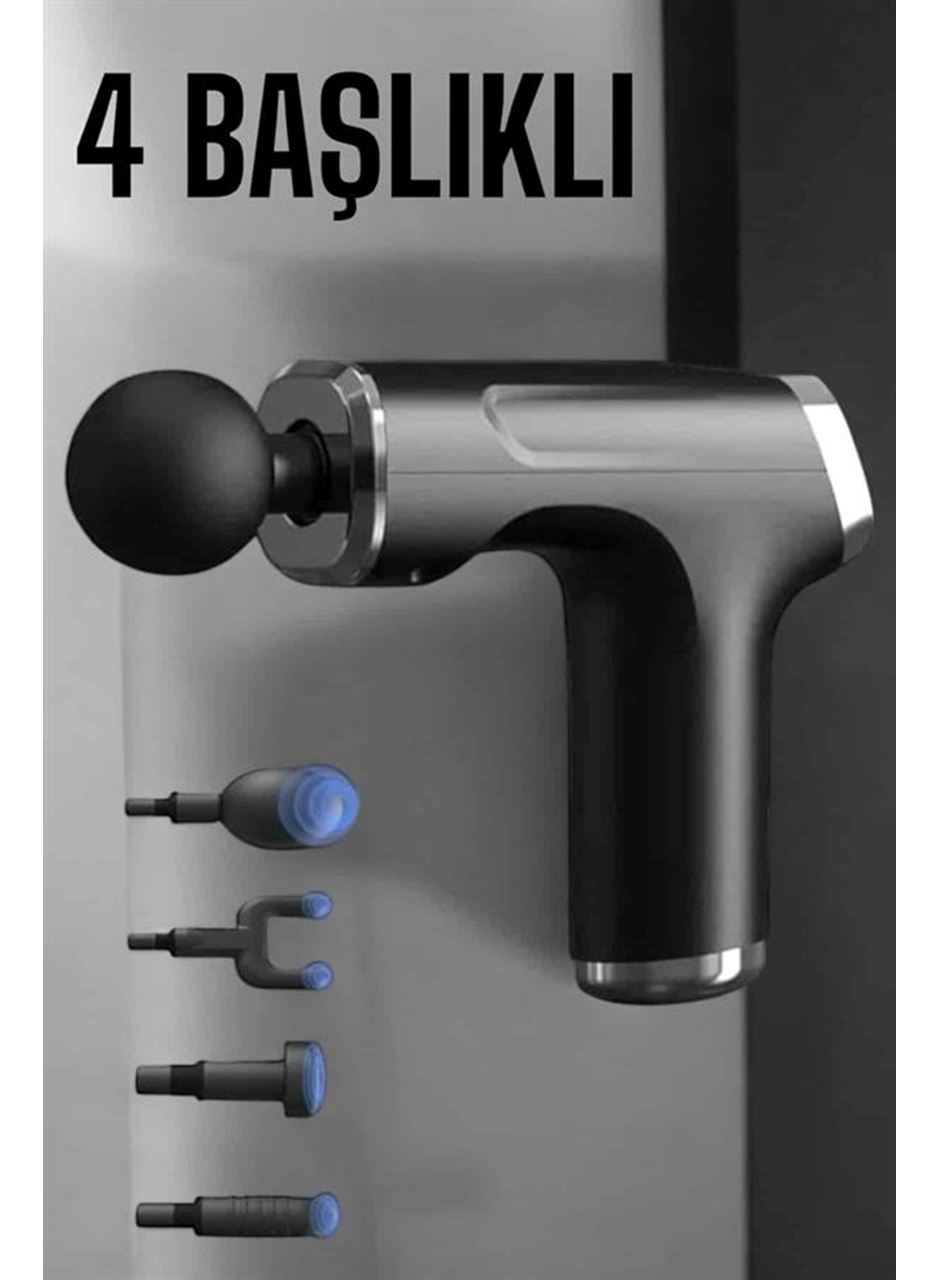 Masaj Tabancası 4 Başlıklı Kas ve Vücut Ağrıları İçin Şarjlı Darbeli