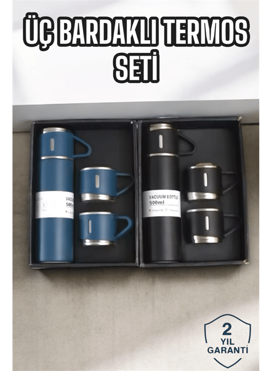 Şık ve Dayanıklı 3 Bardaklı Termos Seti Uzun Süre Isı Koruma Özellikli
