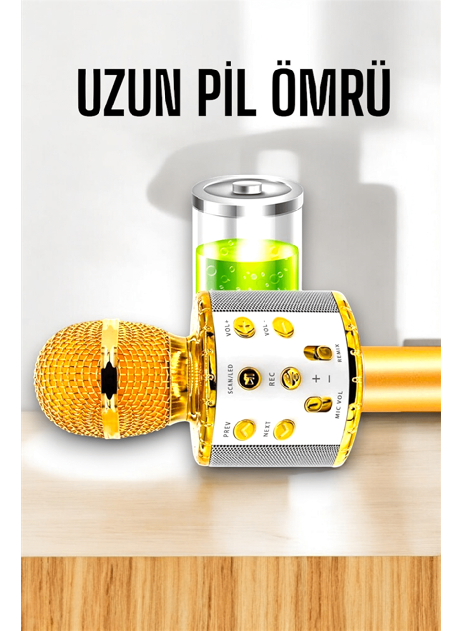 Kablosuz Bluetooth Karaoke Mikrofon USB ve AUX Girişli, Yüksek Ses Kalitesi