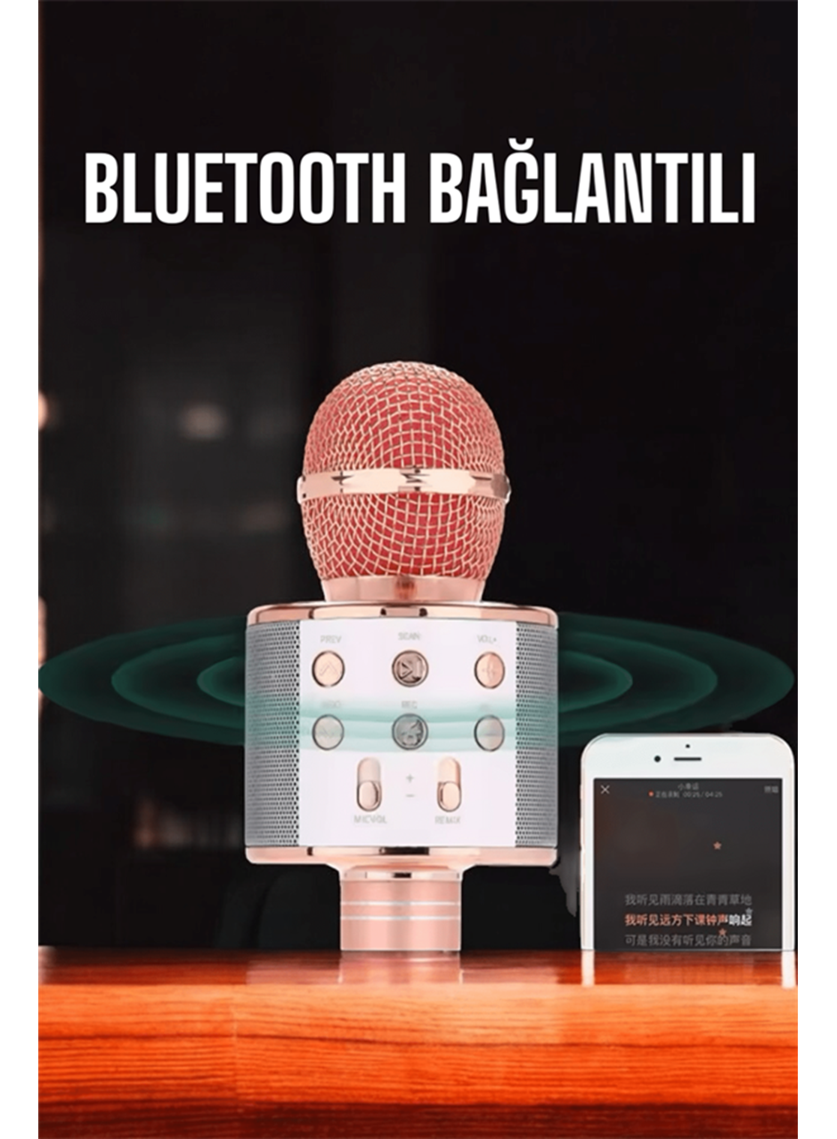 Kablosuz Bluetooth Karaoke Mikrofon USB ve AUX Girişli, Yüksek Ses Kalitesi