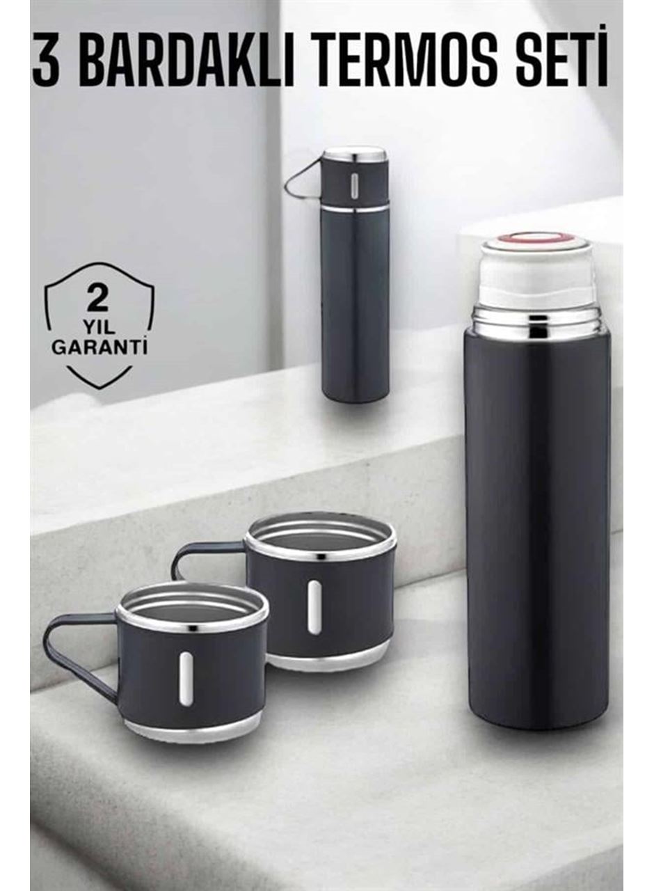 Paslanmaz Çelik 3’lü Termos Seti Vakumlu ve 8 Saat Isı Koruma