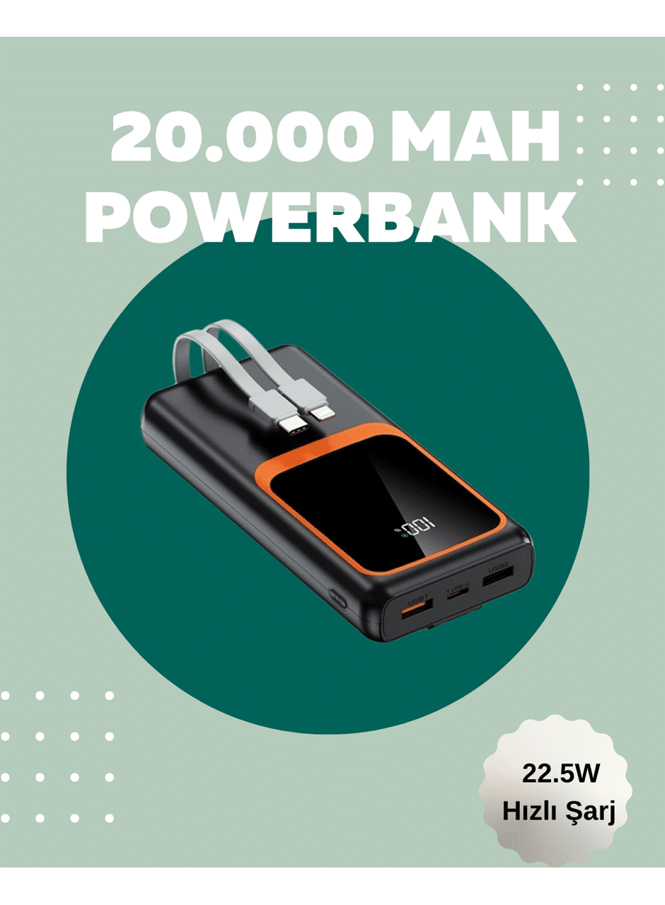 Dijital Ekranlı 20.000 mAh Powerbank | 22.5W Hızlı Şarj + Çoklu Bağlantı Seçeneği