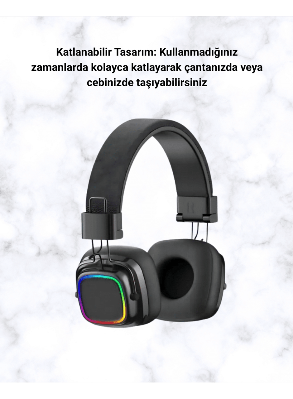 Kablosuz RGB Işıklı Katlanabilir Bluetooth Kulak Üstü Kulaklık