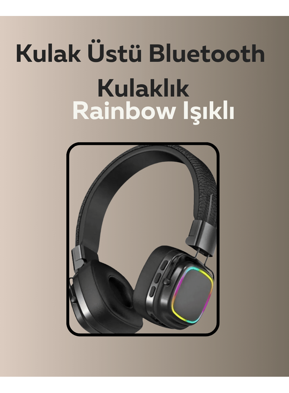Bluetooth 5.3 Rainbow Işıklı Kulak Üstü Kablosuz Kulaklık
