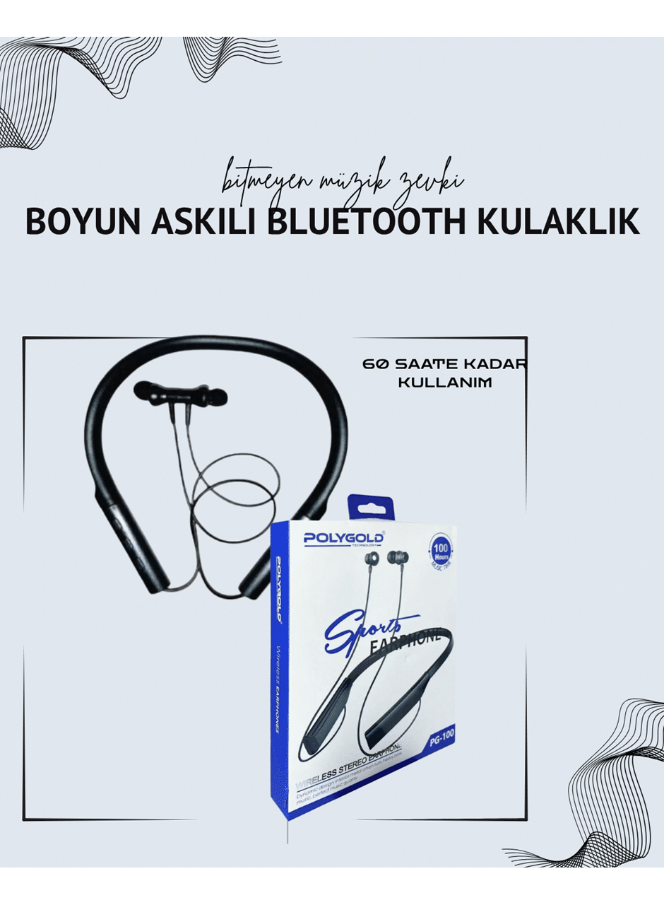 Polygold PG-100 Boyun Askılı Kablosuz Kulaklık – 200 Saat Bekleme Süresi, Stereo Ses, Mikrofonlu