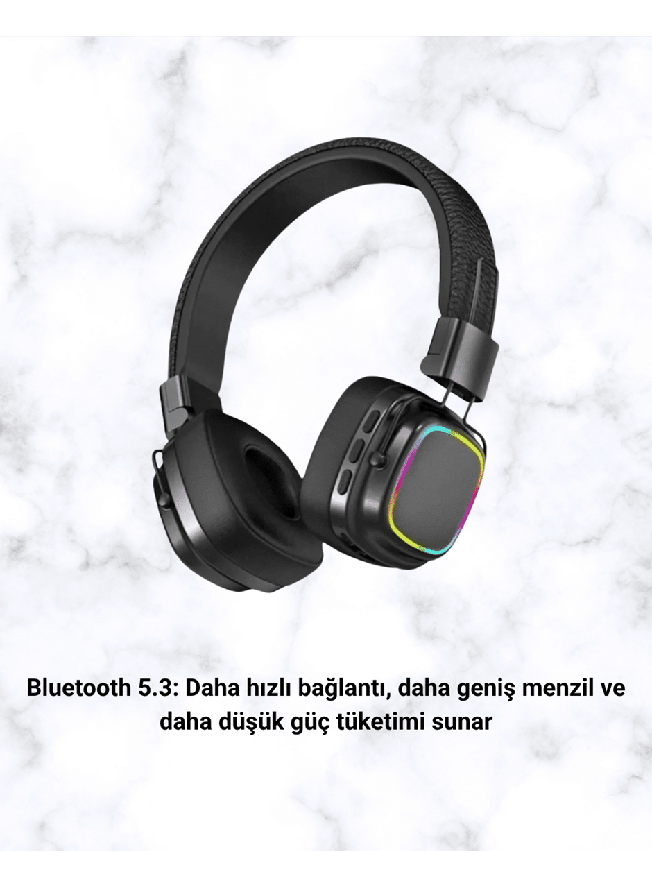 Bluetooth 5.3 Rainbow Işıklı Kulak Üstü Kablosuz Kulaklık