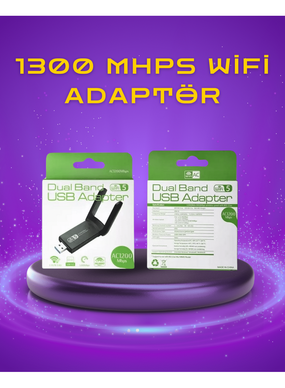 Yüksek Hızlı 1200 Mbps Çift Bant USB WiFi Adaptör – Güçlü Sinyal, Geniş Uyumluluk