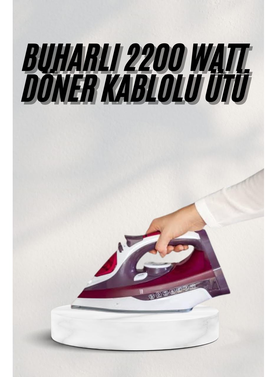 Yeni Nesil Kırmızı Buharlı Ütü 2200 Watt Seramik Tabanlı Yüksek Buhar Gücü