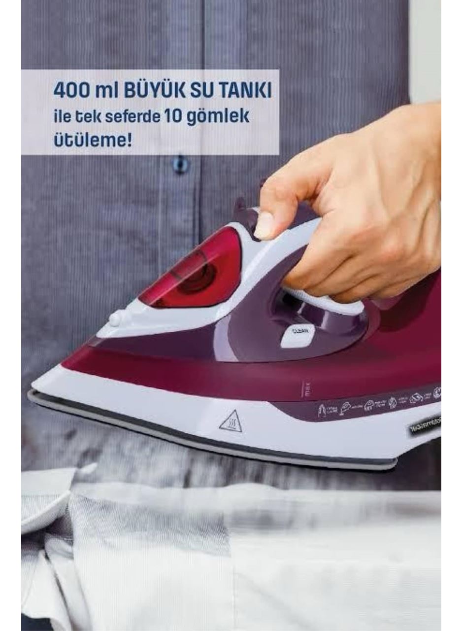 Yeni Nesil Kırmızı Buharlı Ütü 2200 Watt Seramik Tabanlı Yüksek Buhar Gücü